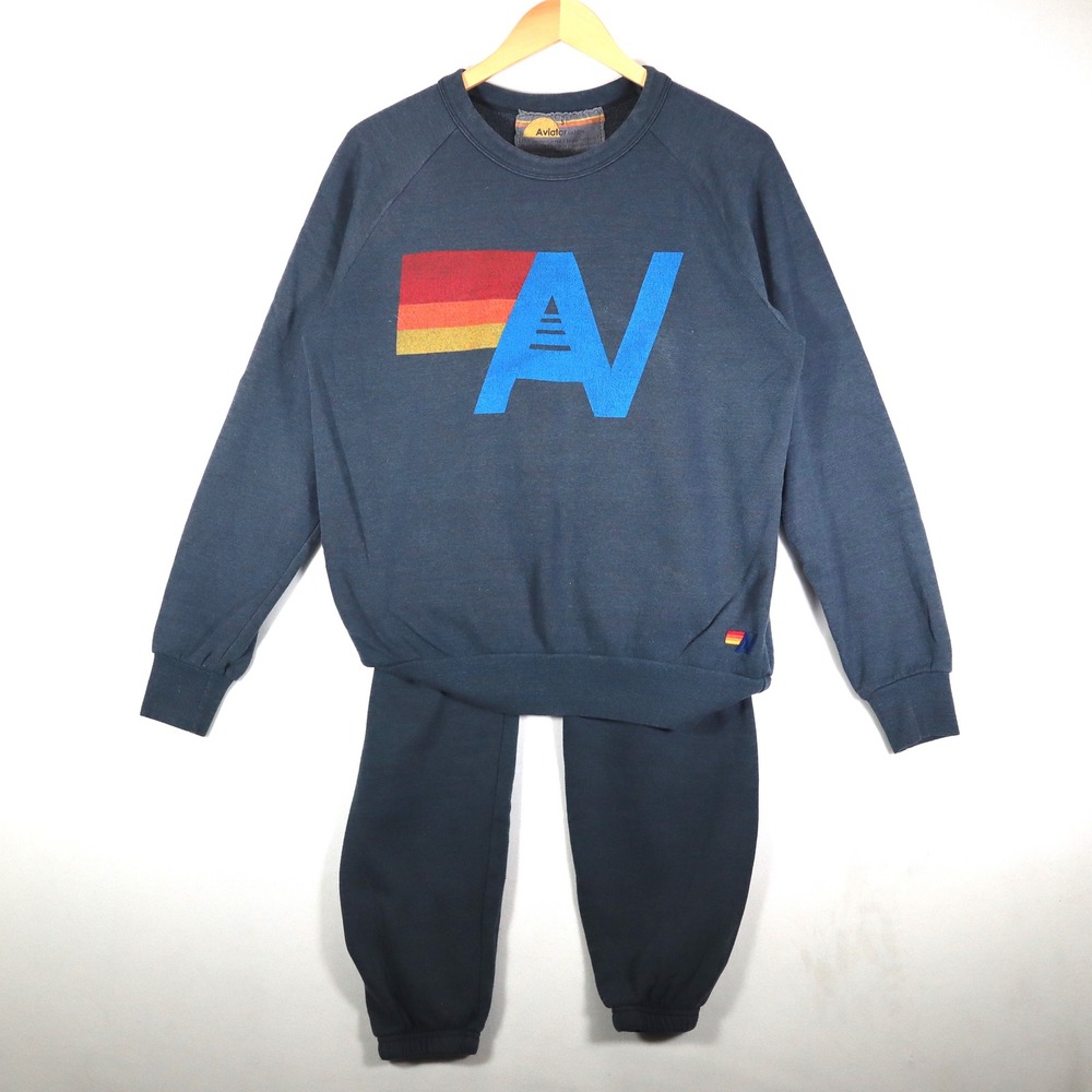 Aviator Nation Sweat Suit Women Small Navy Blue Logo Graphic Set Loungewear